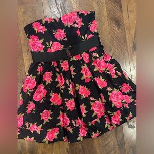 Forever 21 Black and Pink Floral Strapless Dress
